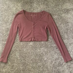 Aeropostal Long Sleeve Button Up Crop Top Mauve Size Large